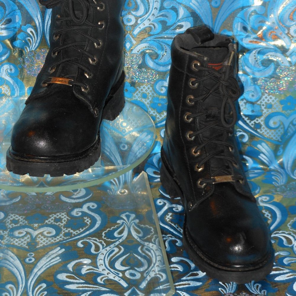 HARLEY DAVIDSON BLACK LEATHER ANKLE BOOTS SIZE 10